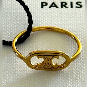 Celine Triomphe Ring Gold over Brass Authentic New Box Tags Sz 50